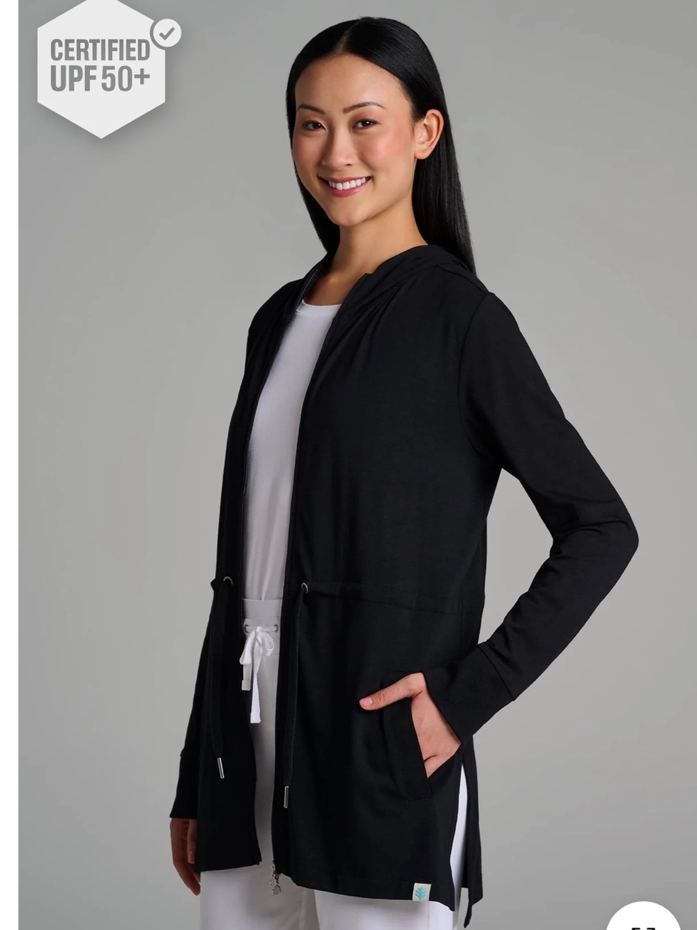 Coolibar Black UPF50+ Hooded Swim Cover-Up